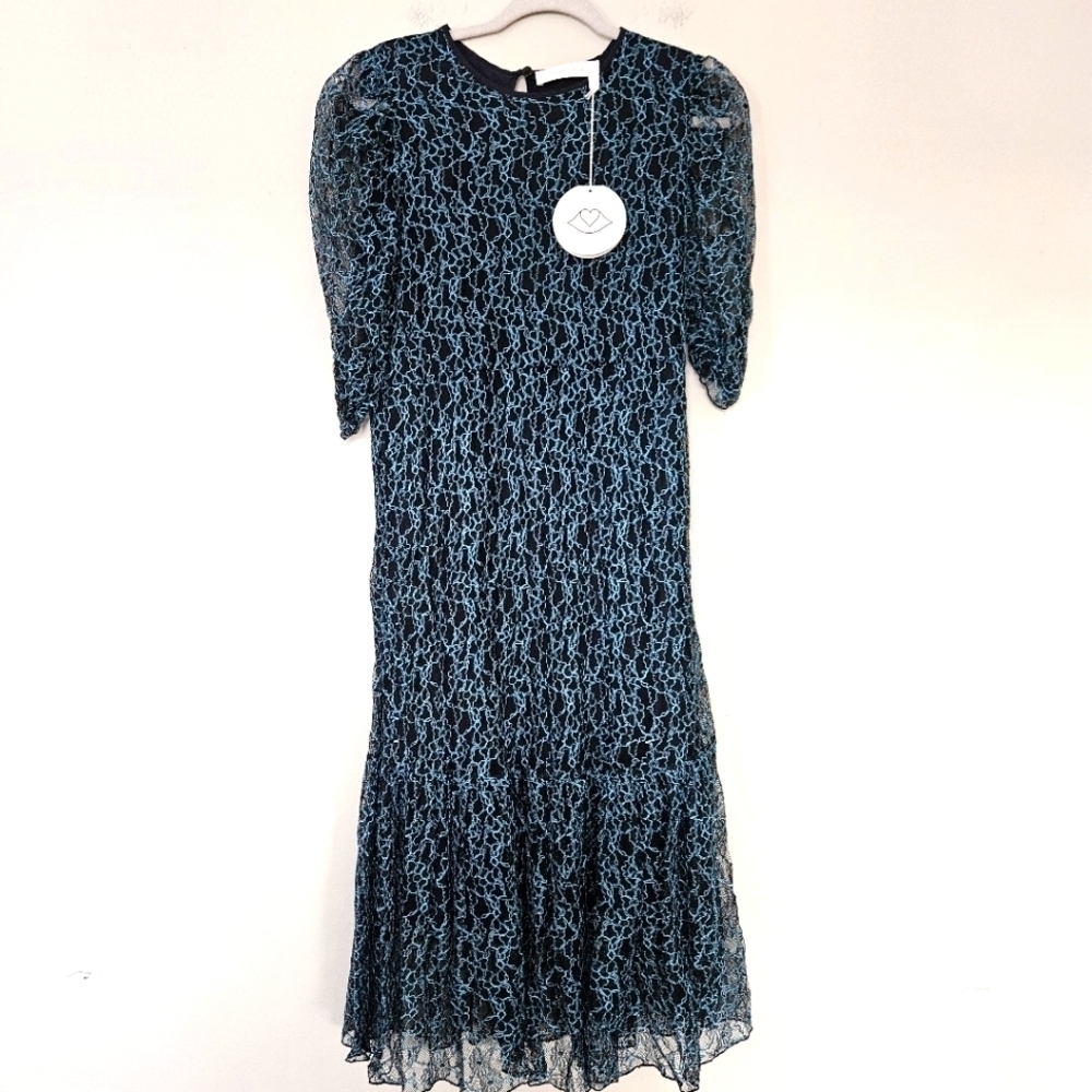 NWT See by Chloe Floral Mesh Midi Lace Blue dress size 42/ 12 - Picture 2 of 12
